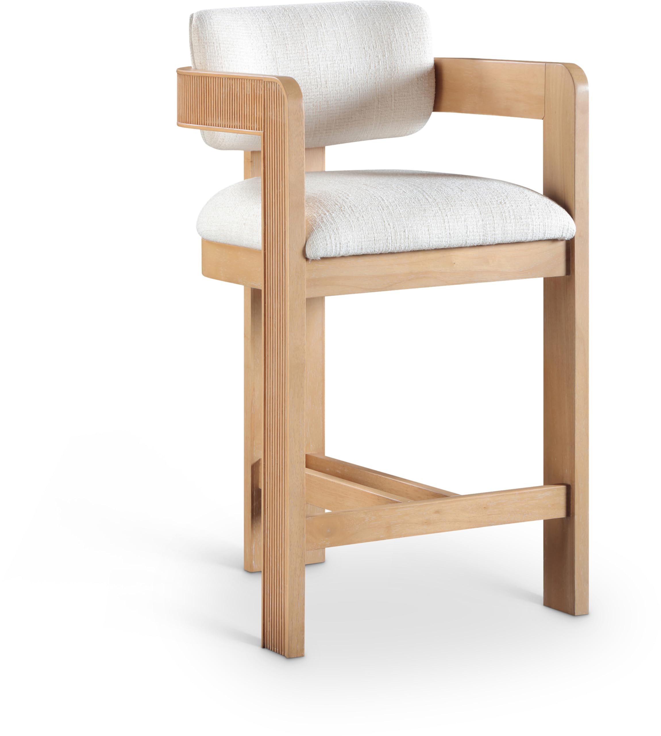 Photo 1 of ***UPDATE 4/25***Meridian Furniture 11074Cream-C Sacha Collection Art Deco Stool with Rich Cream Linen Textured Fabric, Two Tone Weave, Solid Wood Natural Finish, Fluted Wood, 20.5" W x 21" D x 37.5" H, Cream