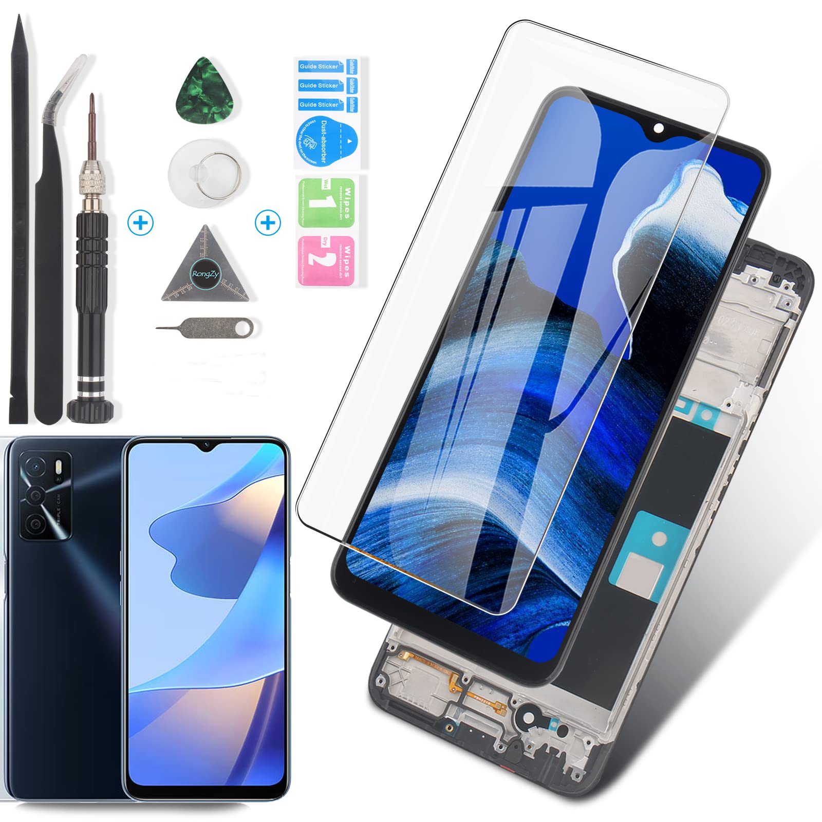 RongZy Screen Replacement for Oppo A54s CPH2273 LCD Display Touch Screen Digitizer Assembly with Tools(Black with Frame,Not For A54)