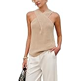 Yeokou Women Halter Cross Over Collar Tank Knit Sleeveless Top Solid Color Casual Summer Blouse