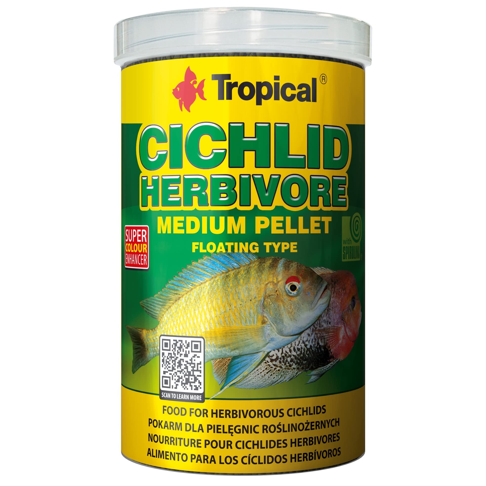 Tropical CICHLID HERBIVORE MEDIUM PELLET 1000ml / 360g - vegetable food for medium and large herbivorous cichlid