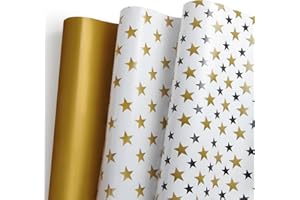 HimBen Gift Wrapping Paper 12 Sheets, Birthday Wrapping Paper Gold Black Stars, Folded Flat Gift Wrap Paper for Birthday Holiday Presents, Party, Baby Shower, Kids, Boy and Girl, 20 x 29” Per Sheet