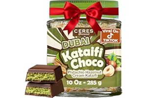 Ceres Gourmet Dubai Spreadable Chocolate– Pistachio Spread with Roasted Phyllo Kataifi, Gourmet Breakfast Choco, Crunchy Dubai Filling (9.7 Oz)