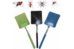 Telescopic Fly Swatters, Jakeloo 3 Pack Fly Swatter for Indoors Durable Plastic Flyswatter with Stainless Steel Telescopic Handle Ideal for Summer Home/Indoor/Outdoor/Classroom/Office (Mixed Color)