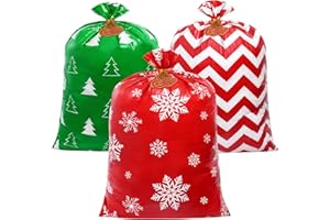 Sofier 3pcs Large Christmas Gift Bags, 36"x44" Holiday Gift Wrap Jumbo Christmas Sacks for Gifts Giant Presents Big Xmas Plastic Bags(Snowflake+Zigzag+Tree)