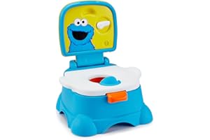Sesame Street Cookie Monster Terrific 3 in 1 Potty Training Toilet Seat and Step Stool, Easy Clean Design with Flush Handle and Sounds, Portable, Great for Travel, Perfect for Toddler Boys & Girls 1-3