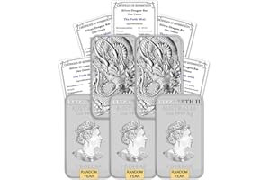 MINT STATE GOLD 2018 - Present (Random Year) P Lot of (5) 1 oz Silver Bars Australia Perth Mint Dragon Series Rectangular Coins Brilliant Uncirculated with Certificates of Authenticity $1 Seller BU