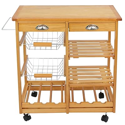 ZENSTYLE 4-Tier Rolling Kitchen Island Trolley with Wine Rack