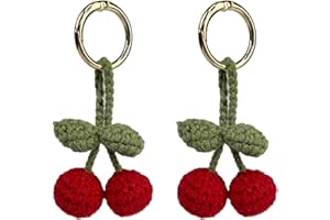Refintural 2 Pieces Handmade Cherry Decor Car Mirror Hanging Accessories Cherry Keychain Adorable Cherries Lover