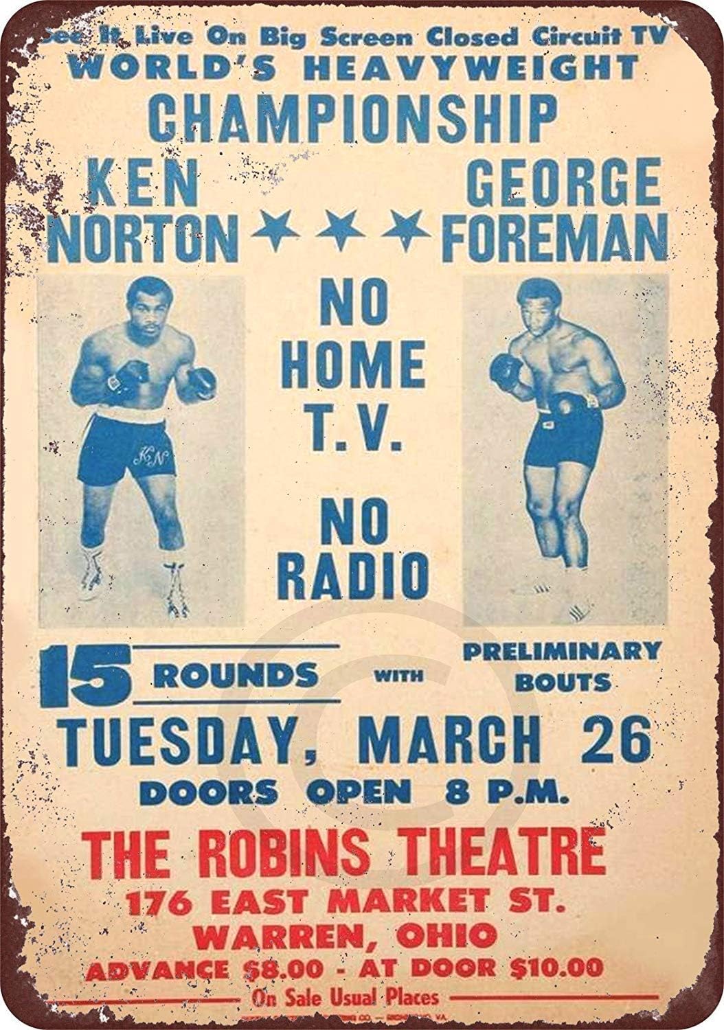 Jesiceny New Tin Sign 1973 Ken Norton vs. George Foreman in Ohio Aluminum Metal Sign 8x12 Inches