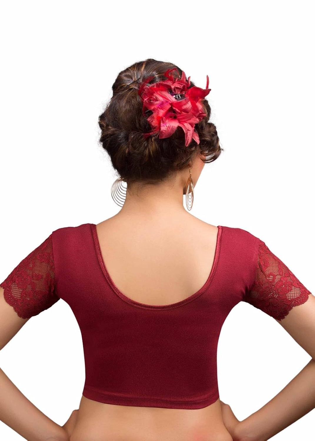 salwar studio women's maroon cotton lycra strechable readymade saree blouse