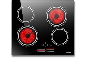 Disaenvir 4 Burner Electric Cooktop - 24 Inch Electric Stove Top 6000W High Power Built-in, Ceramic Cook Top with Safety Lock, 99 Min Timer, Sensor Touch, 220V - 240V Hard Wired (No Plug)