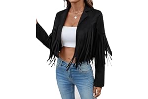 MATEAM Women's Faux Suede Leather Tassel Jackets With Lining Cropped Fringe Coats For Women 2025 Fall Fashion Must Haves