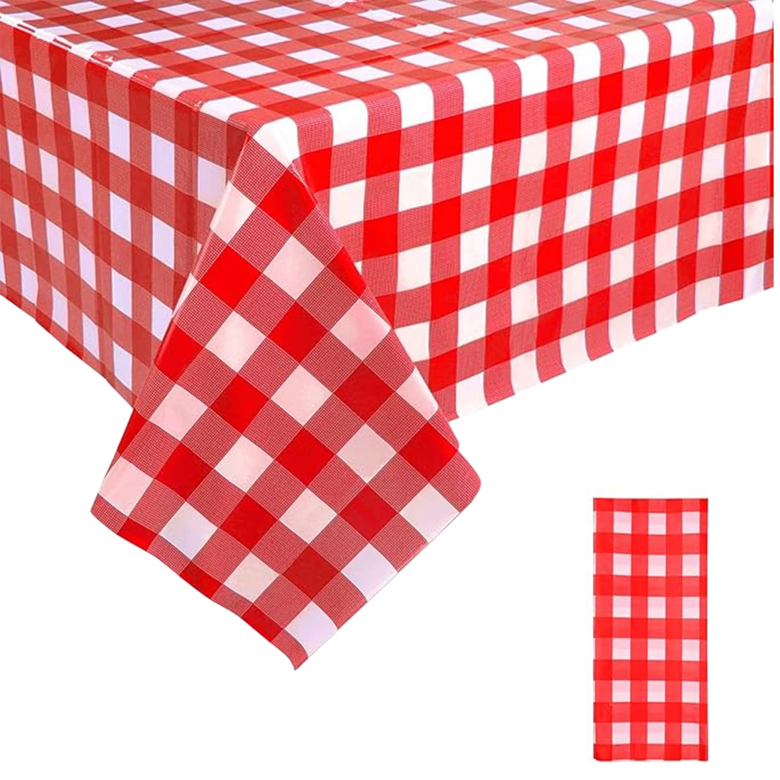 1pcs 137 x 274cm Red Checkered PVC Table Cloth Party Wipeable Tablecloths Rectangular,Plaid Tablecloth Plastic Wipe Clean Tablecloth Stain Resistant Waterproof,Oil-proof Table Cover for Dinner Party