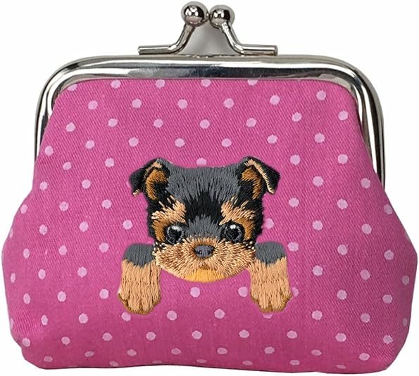 Geldbörse, Motiv: Yorkshire Terrier, bestickt mit Welpenmotiv, mit