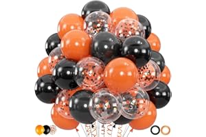 ZIZASARY 100pcs Black Orange Balloons, 12 inch Halloween Balloons, Orange and Black Confetti Party Balloon for Birthday, Class of 2025 Graduation Party Decorations