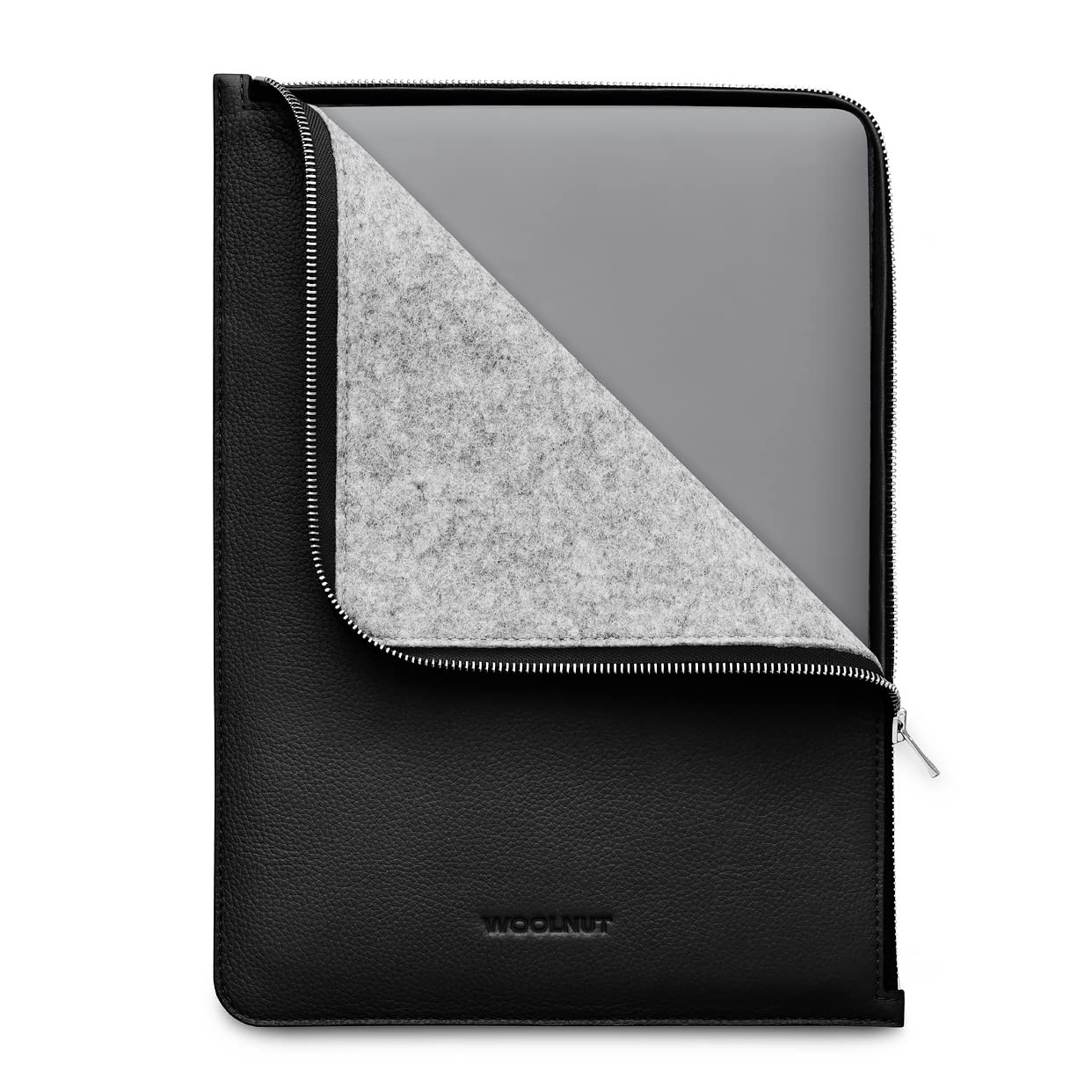 WOOLNUT Folio Case for MacBook Pro 13/14 & Air 13 - YKK Premium Zipper - Full-Grain Leather, Wool Felt Interior - Tailor-Made Fit - Scandinavian Design, Compatible with MacBook Air 13.6 inch - Black โ image 1