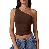QINSEN Women's One Shoulder Tank Tops Double Lined Sleeveless Slim Fit Cropped Tee Shirt Y2k Tops