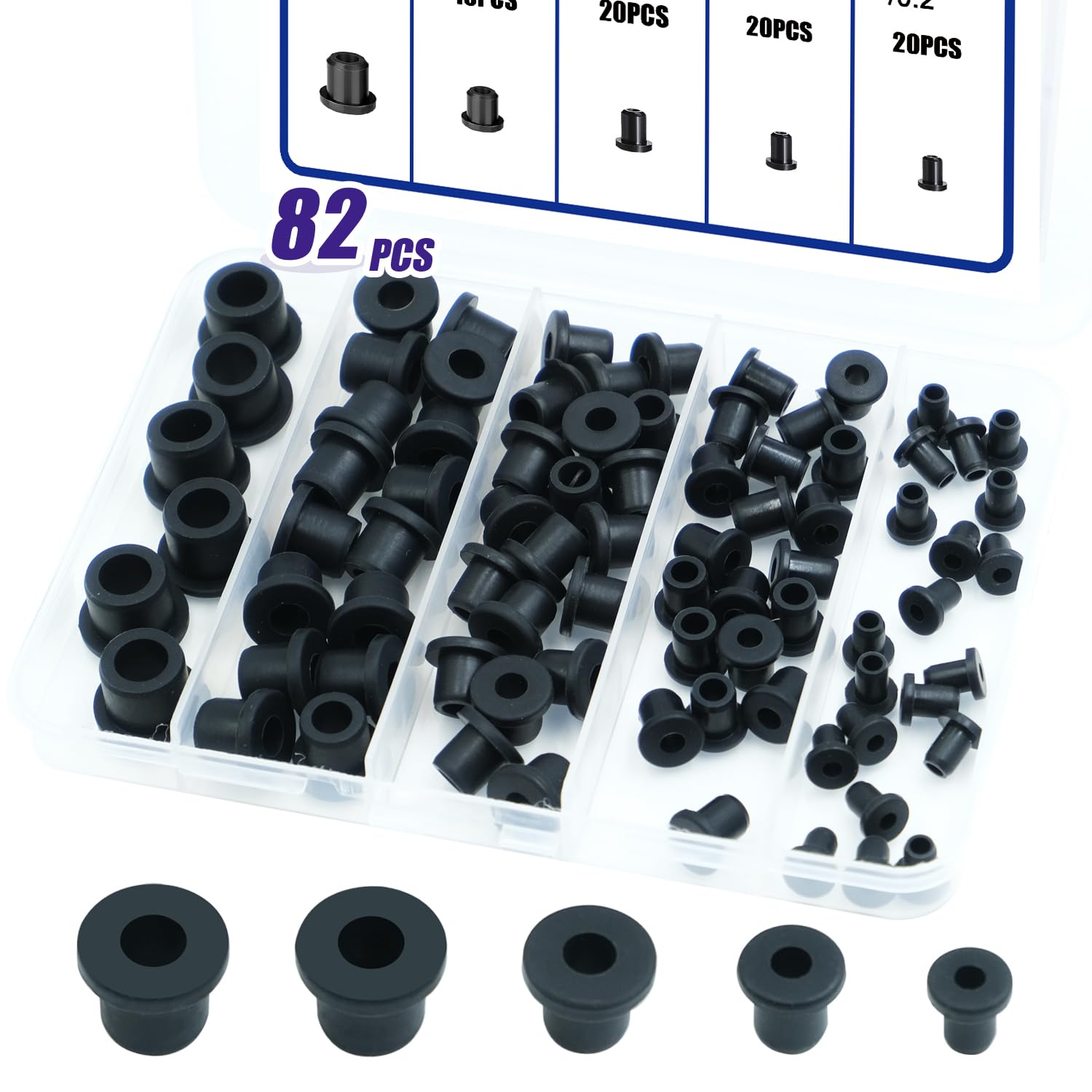 Photo 1 of 82PCS 5 Sizes Silicone Rubber Grommets Kit for Wiring, Black Rubber Hole Grommet Assortment Kit, Rubber Wire Grommets Top Hat Grommets, Used for Automotive, Vinyl Tubing in Hydroponic