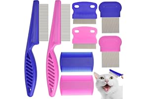 CAPHONT Flea Comb for Cats and Dogs, 8 Pack Pet Lice Comb Set Tear Stain Flea Brush Eye Comb Flea Combs Matted Hair Pet Grooming Pets for Small, Medium & Large Pets (Pink & Blue)