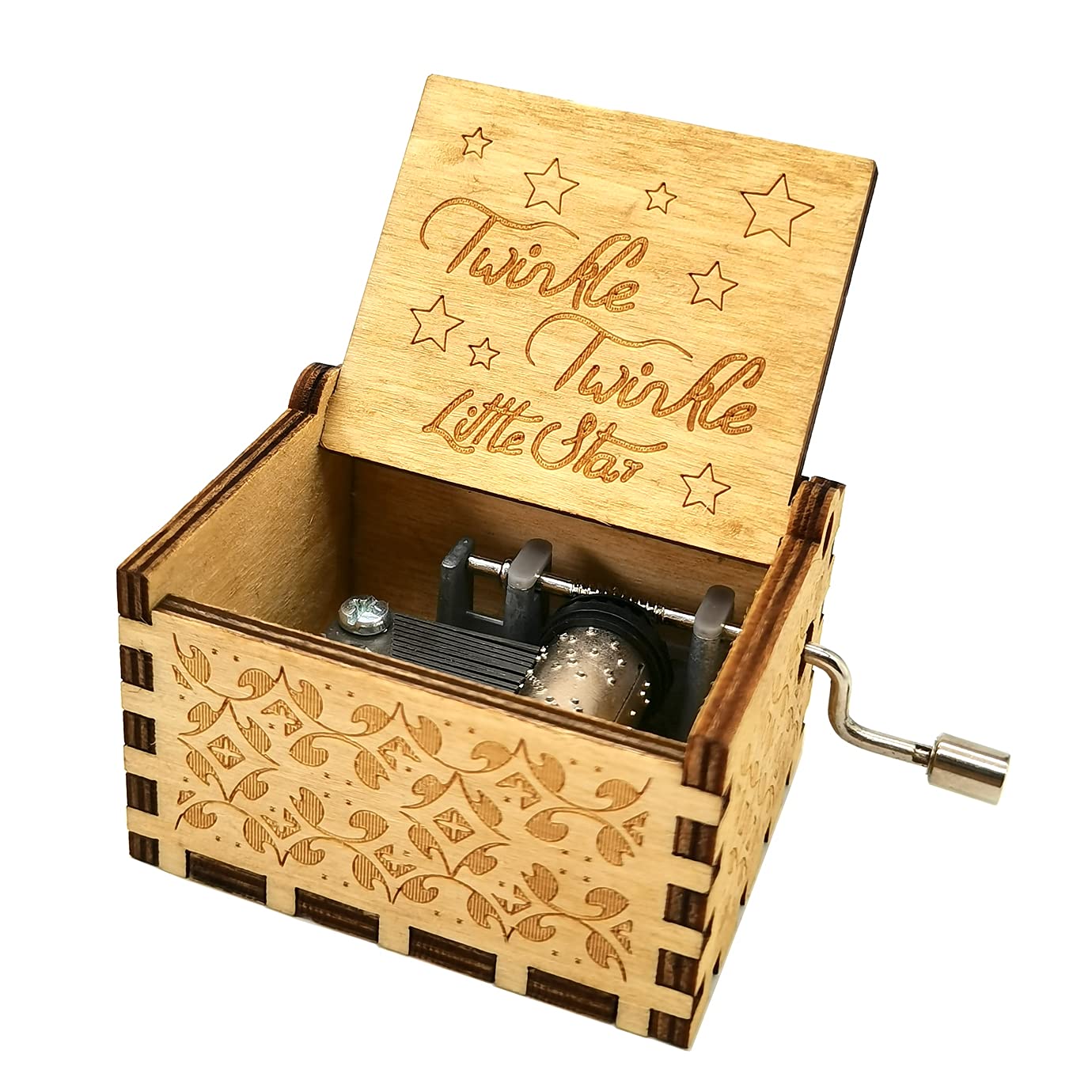 Micteney Twinkle Twinkle little Star Music Box,Hand Cranked Wood Music Box Antique Carved Wooden Decorative Box