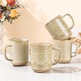 GBhome Large Coffee Mugs Set of 4, 16oz Handmade Stoneware Coffee Mugs Set with Large Handle for Cappuccino/Latte/Tea/Hot Cocoa, Dishwasher &amp; Microwave Safe-Pale khaki