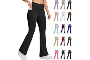 Yoga Pants Women Flare High Waist Fleece Lined Thermal Trousers Comfy Casual Bootcut Workout Bell Bottom with Pocket