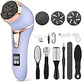 Callus Remover for Feet (with Dander Vacuum), Portable Pedicure Kit Foot File Callus Remover, Rechargeable Waterproof Foot File for Foot Care Deadskin Remover with 3Head&LCD Display, Purple