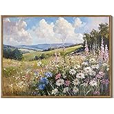 Framed Canvas Wall Art Prints Wildflower Oil Painting Aesthetic Room Decor Nature Rural Wilderness Landscape Poster Pictures Prints for Bathroom, Bedroom LivingRoom 8×10inch