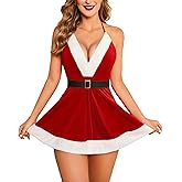 Avidlove Christmas Lingerie for Women Sexy Santa Lingerie Babydoll Chemise Sleepwear S-XXL