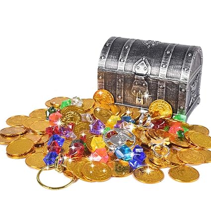 Thboxes Retro Treasure Box with Lock Toys for Party Favors Props Decoration Pirate Treasure Chest for Kids Pirate Chest Round Cover (Ancient Silver) Set 14x11x10cm