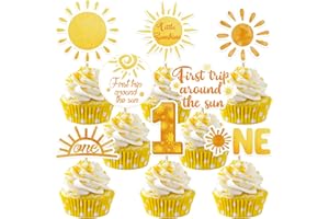 Weecent 48 Pcs First Trip Around The Sun Cake Topper, Sunshine Cupcake Toppers Sun Cupcake Toppers 1st Birthday Decorations for Girls 1st Trip Around The Sun Birthday Party Supplies