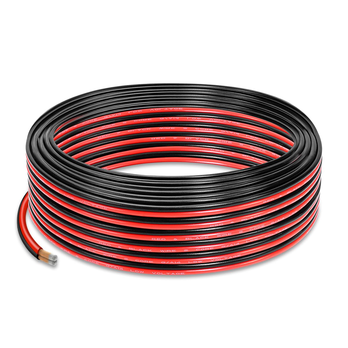 14AWG Electrical Cable - 2 Conductors (100FT Red + 100FT Black) Flexible Extension Cord for LED Strip Lights, Copper Clad Aluminum Wire, Automotive 12V/24V DC PVC Hookup
