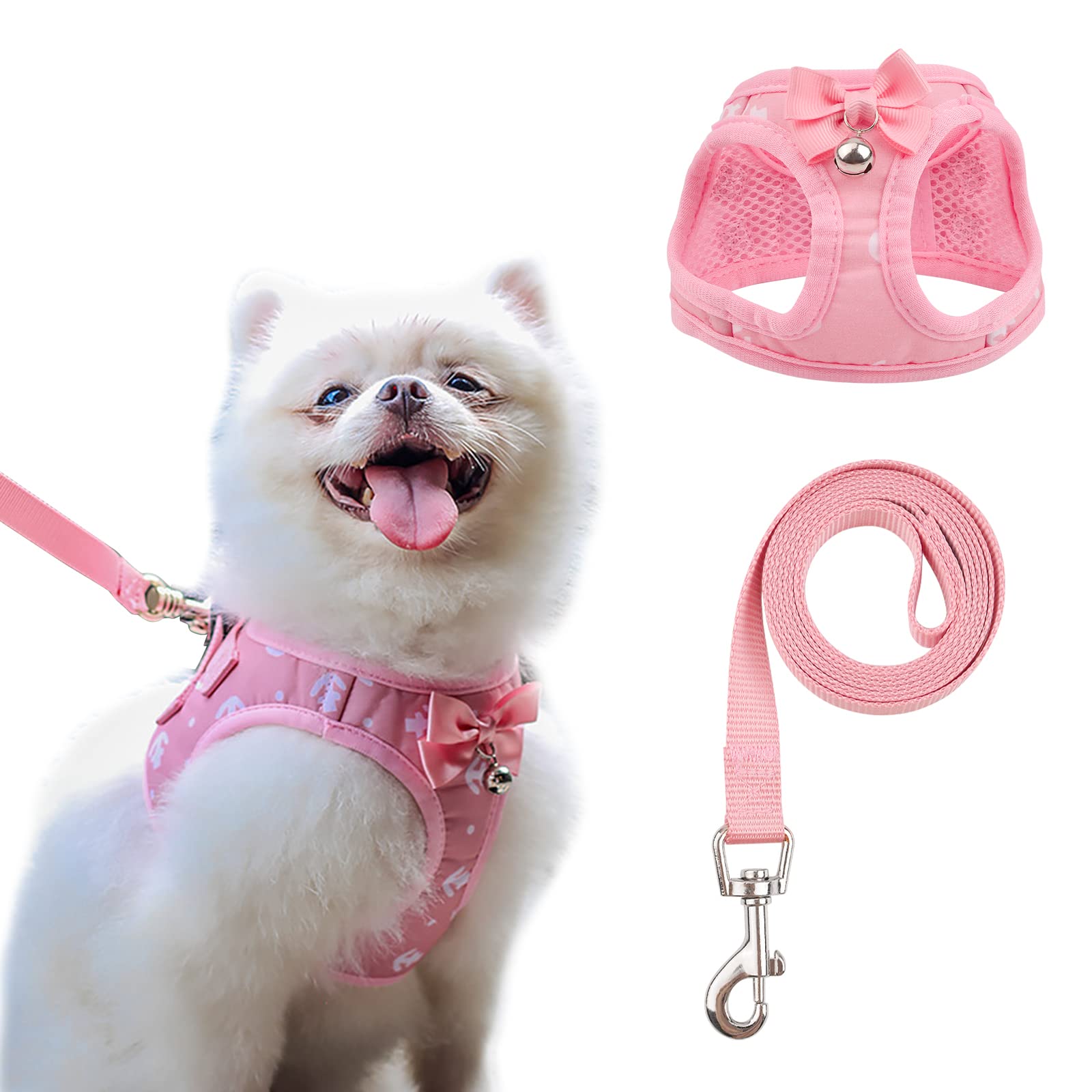 URROMA Cotton Cat Harness and Leash for Walking, Pink Escape Proof Soft Adjustable Vest Harnesses Adjustable Breathable Jacket for Small Kittens Dogs, XXS