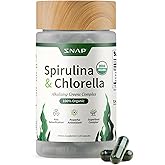 Snap Supplements Organic Spirulina and Chlorella - Protein Rich Blue Green Algae Superfood Supplement for Energy and Immune Support, 120 Vegetarian Capsules (30 Servings, 1 Month Supply)