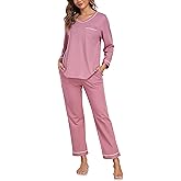 ANLIQI Womens Pajama Sets Summer Cotton Button Up Short Pjs for Women 2 Piece Sleepwear Soft Comfy Short Sleeve Shirt&Pants