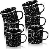 Tobeelec 6 Pcs Enamel Mug- Outdoor Classic Camping Mugs, 12 OZ Enamel Coffee Mug - Premium Nostalgic Mugs Set - Ideal For Early Morning Coffee Or Cold Beverages (Black)
