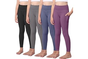 AENLLEY Girls Athletic Leggings Kids with Pockets - High Waisted Dance Workout Running Yoga Pants Tights