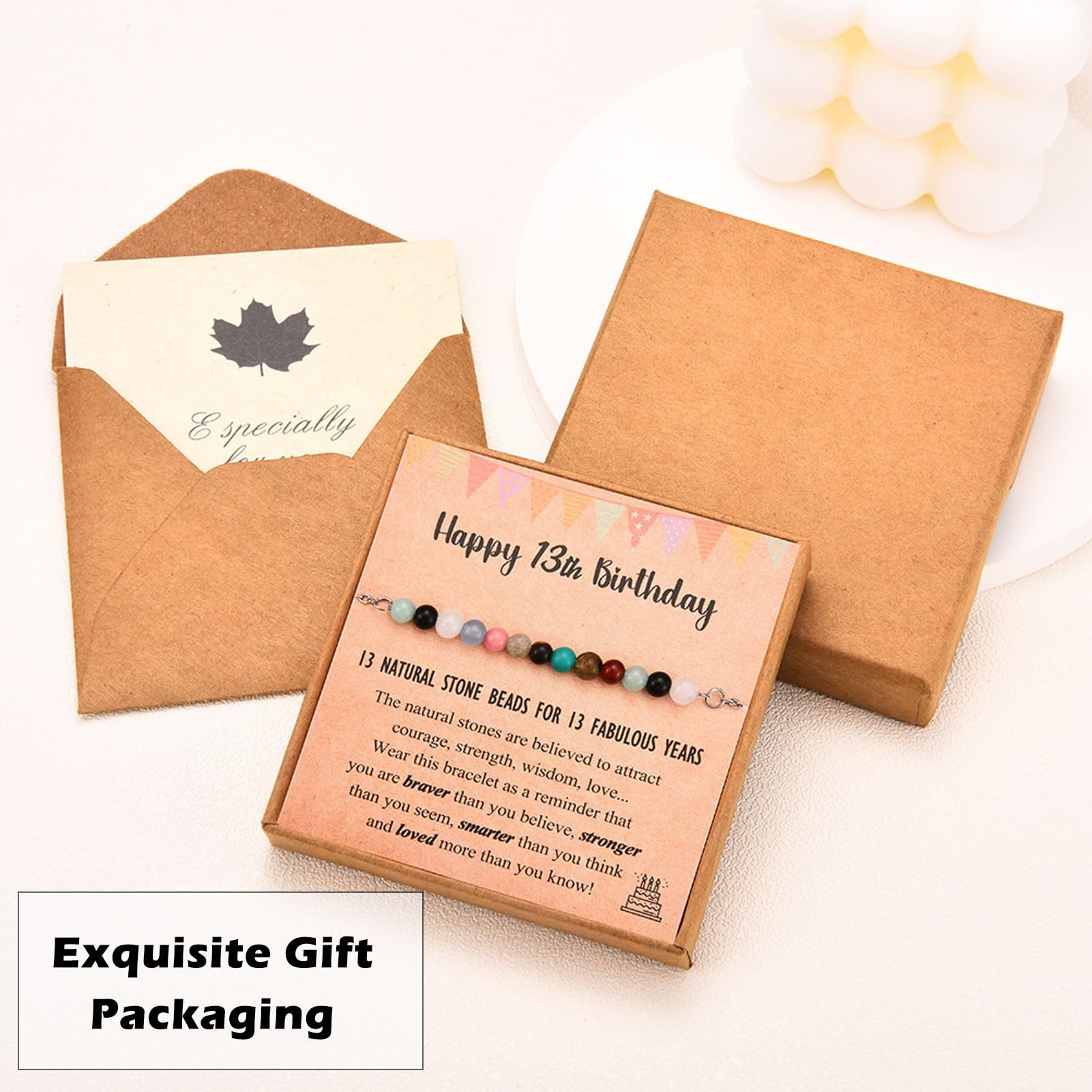 Leyung 6-21 Year Old Birthday Gifts for Girls Women, Tiny Natural Stones Birthday Bracelet Gifts for Daughter Granddaughter Niece with Happy 6th-21st Birthday Card