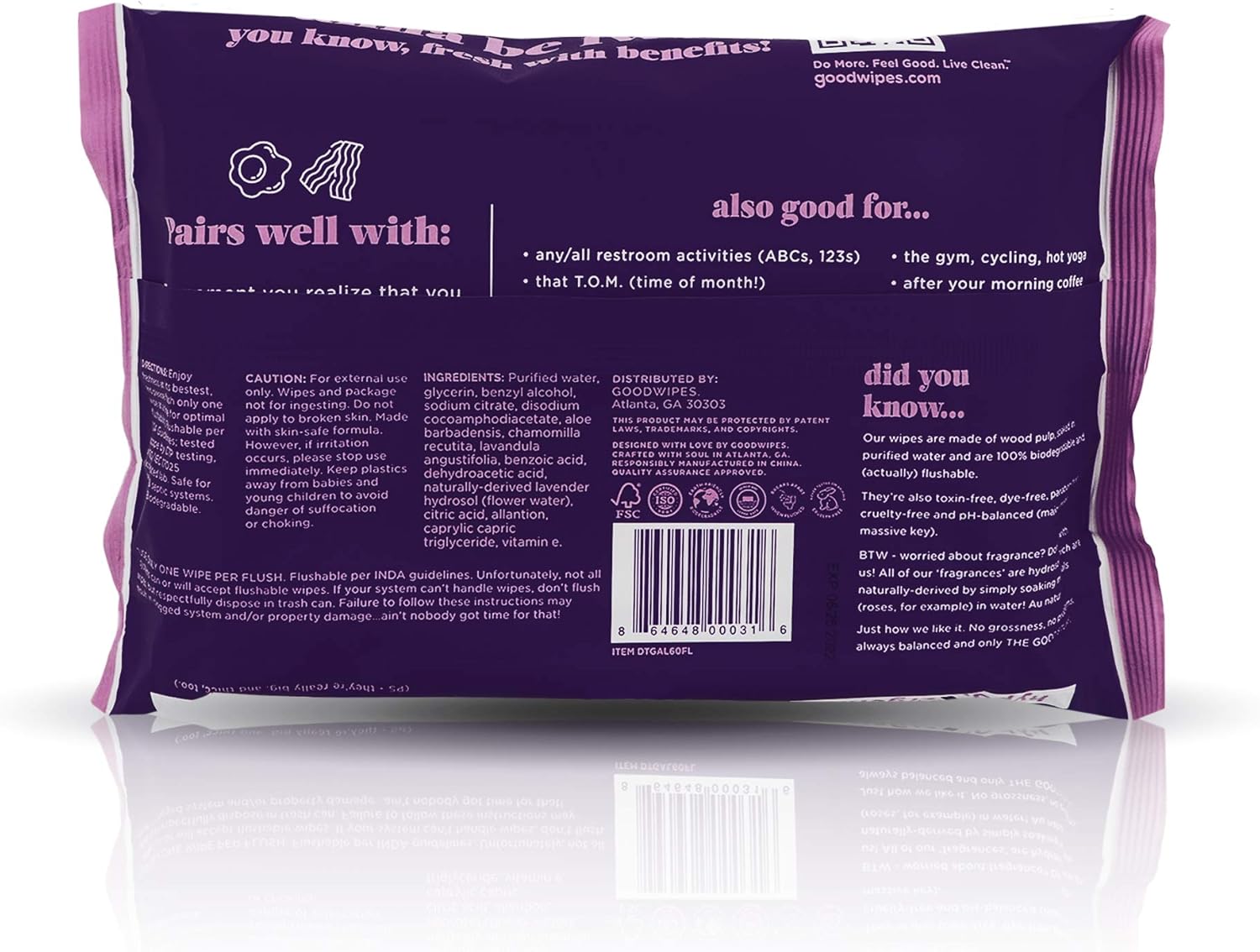 Goodwipes Wet Wipes, Lavender Scent, with Re-Sealable packaging, Flushable and PH Balanced 180 Count (3 Packs of 60): Beauty