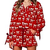Onfmst Satin Silk Pajamas for Women Set Long Sleeve Shorts Bow Heart Print Lounge Pjs Cute Button Down Valentines Sleepwear