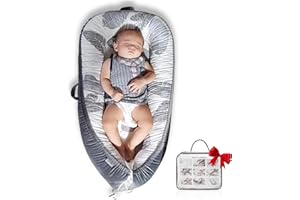 JOCUTE Baby Lounger, Cotton Breathable Baby Lounger Pillow Cover,Infant Lounger for Travel, Grey Protable Cosleeper, Ultra Newborn Gifts, Baby Bed in Room, Baby Snuggle Lounger Me