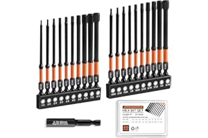 JOSQNNIA Allen Wrench Drill Bit Set for Impact Drivers - 20 Piece 4" Long Hex Bits (Metric & SAE) with 1/4" Hex Shank, S2 Steel and Magnetism, Heavy-Duty CNC Machined Tips, Extension Socket and Storage Box