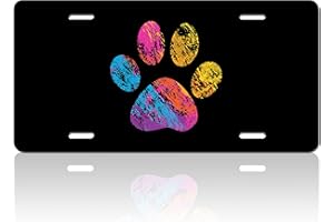 RTINRAN Colored Dog Paws License Plate Cover Animal License Plate Funny Pet for Car Decoration Vanity Tag Stainless Steel Fits Any Standard Us License Plate Holder 6.2" X12.2 Inch for Women Men Youth Gift