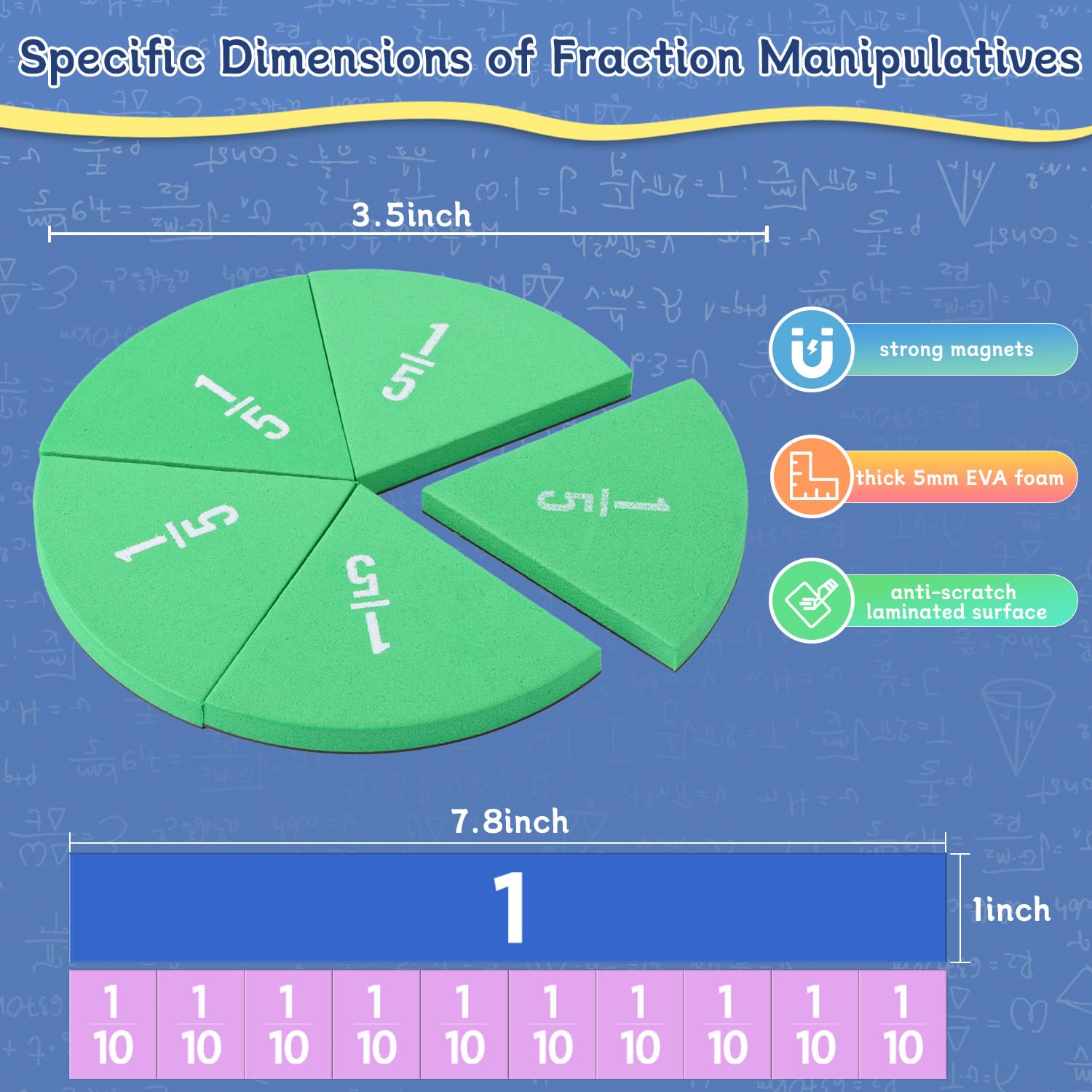Magnetic Fraction Tiles & Fraction Circles Set-Fraction Manipulatives, Math Manipulatives 4th Grade, Classroom Must Haves Teaching Tools-Fraction Games & Algebra Tiles & Fraction Strips for Kids