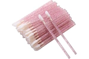 CAIYA 50 Pack Crystal Wand Disposable Lip Brushes, Lip Makeup Brushes Beauty Tool Kits, Lipstick Lip Gloss Applicator for Appling Lip Oil, Lipstick, Lash Extension, Nail Polish, Eyeshadow (Purple Red)