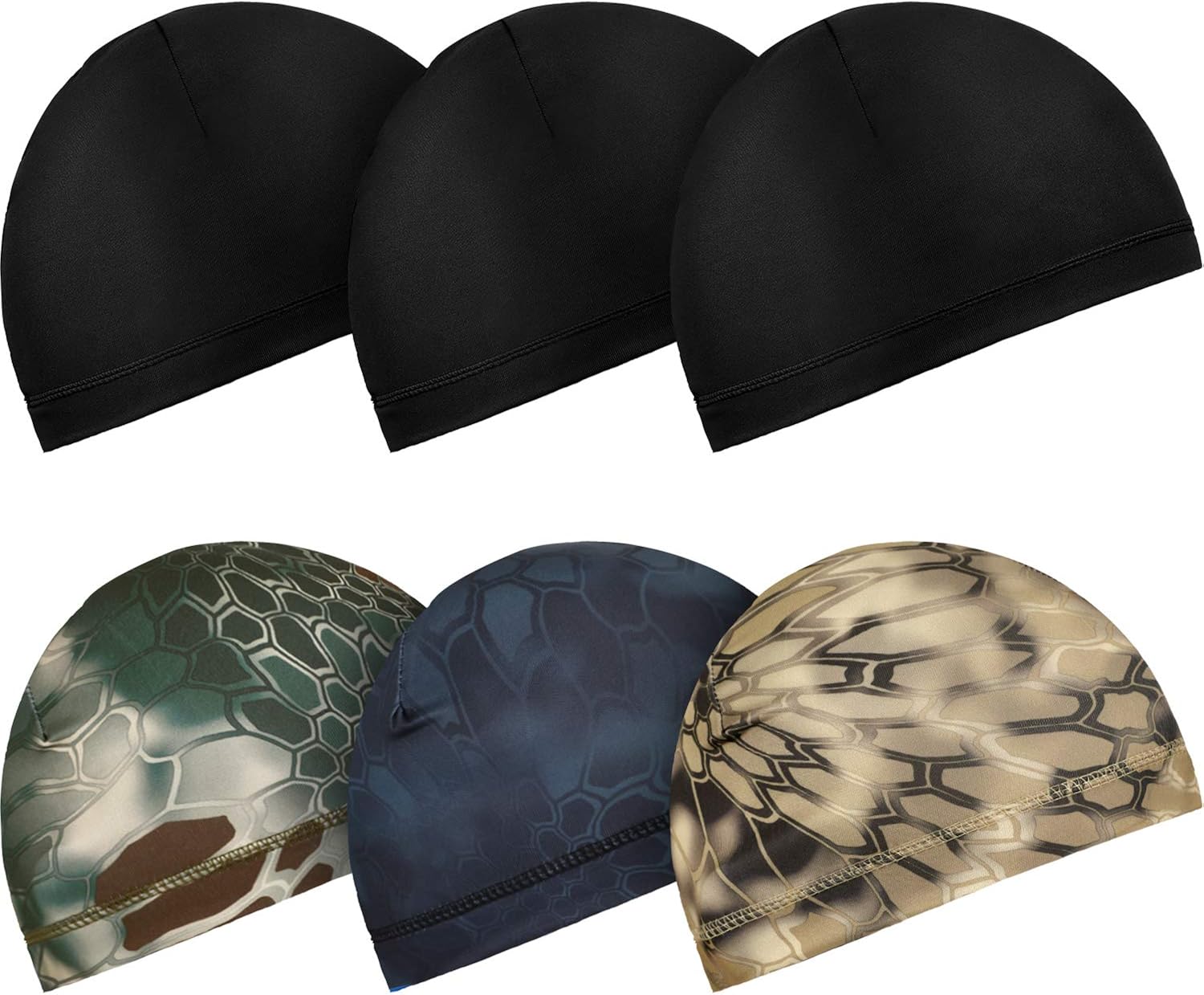 6 Pieces Cycling Skull Caps Running Sweat Wicking Hats Helmet Liner for Men and Women (Black, Camouflage): Clothing