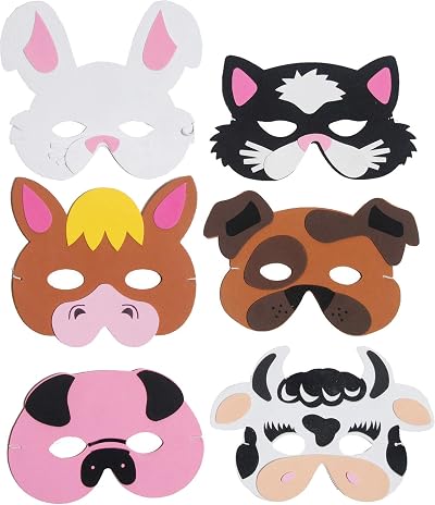 HENBRANDT 6 Farm Animal Foam Masks Kids Fancy Dress Nativity Party Bag
