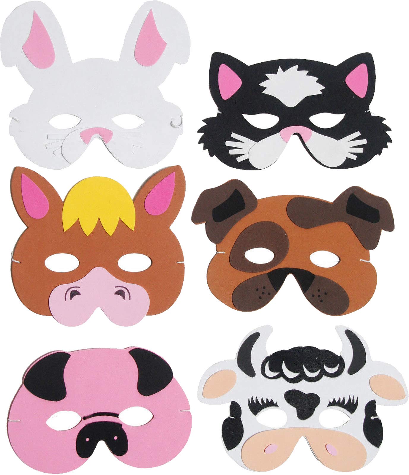 6 Farm Animal Foam Masks Fancy Dress Accessories Kids Nativity Party Bag