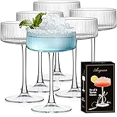 Accguan Ribbed Coupe Glasses, 10 oz Crystal Cocktail Glasses Set of 6, Vintage Martini Glasses for Bar, Cocktail, Margarita, Wine, Champagne & Gift Box