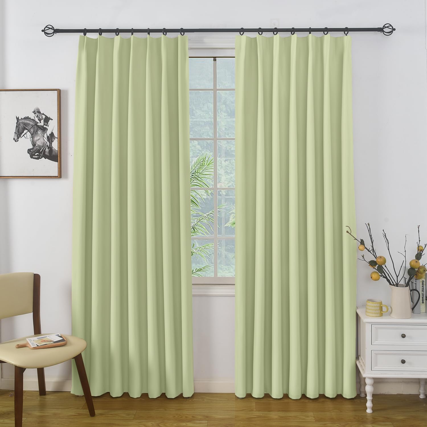 PANDA INTERIOR 遮光カーテン 2枚セット 1級遮光 防音 断熱 既成カーテン 厚地 無地 スタイリッシュ 省エネ 調節可能フック付き 洗濯可 リビング·寝室·カフェ用 (グリーン, 幅100cm×丈178cm-2枚)商品画像
